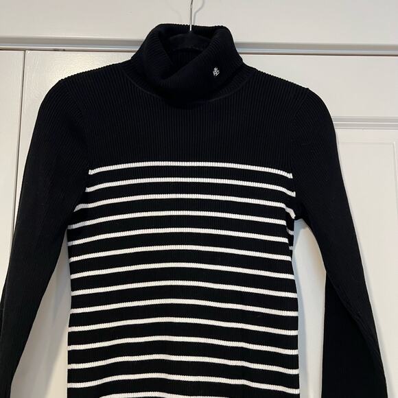 Lauren Ralph Lauren Women's Turtleneck Sweater Black White Stripes Size Large - Picture 3 of 9